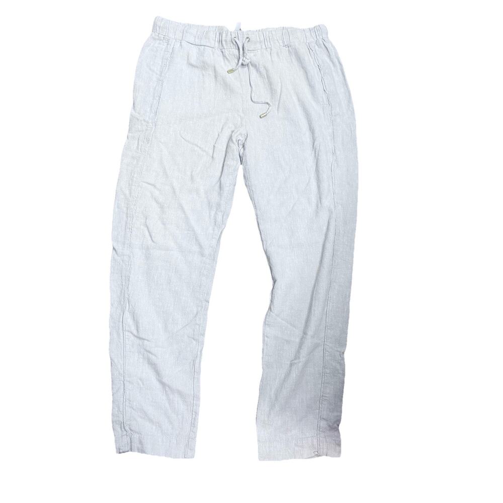 Ellen Tracy Linen Blend Pants Beige Pull on drawstring beachy Womens M